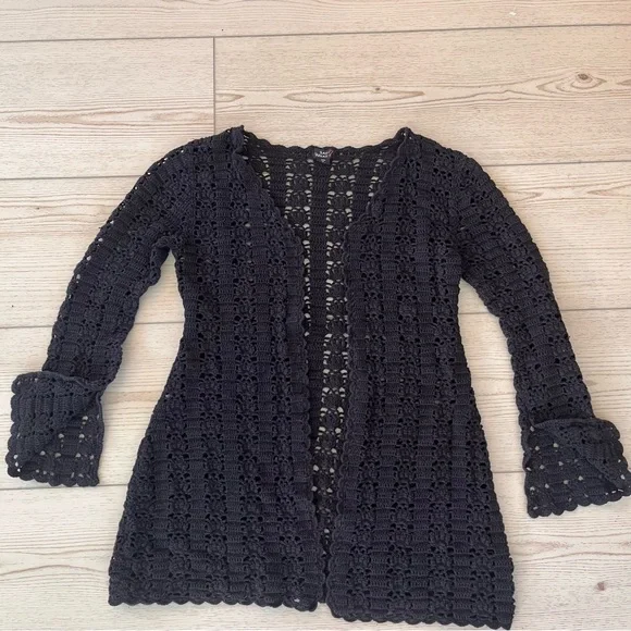 Say What? Black Open-Front Crochet Cardigan - Picture 11 of 11